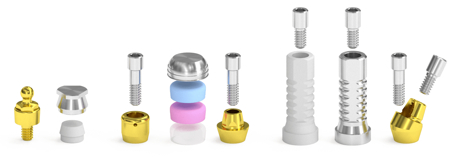 The Hybrid mini abutments are round head, locator head and multi-unit heads.