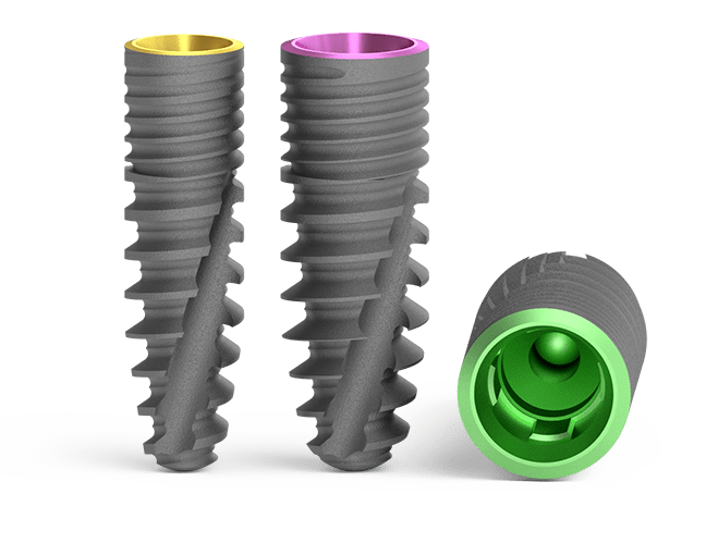 BONELIT implants with four ribbed rotation inhibition.